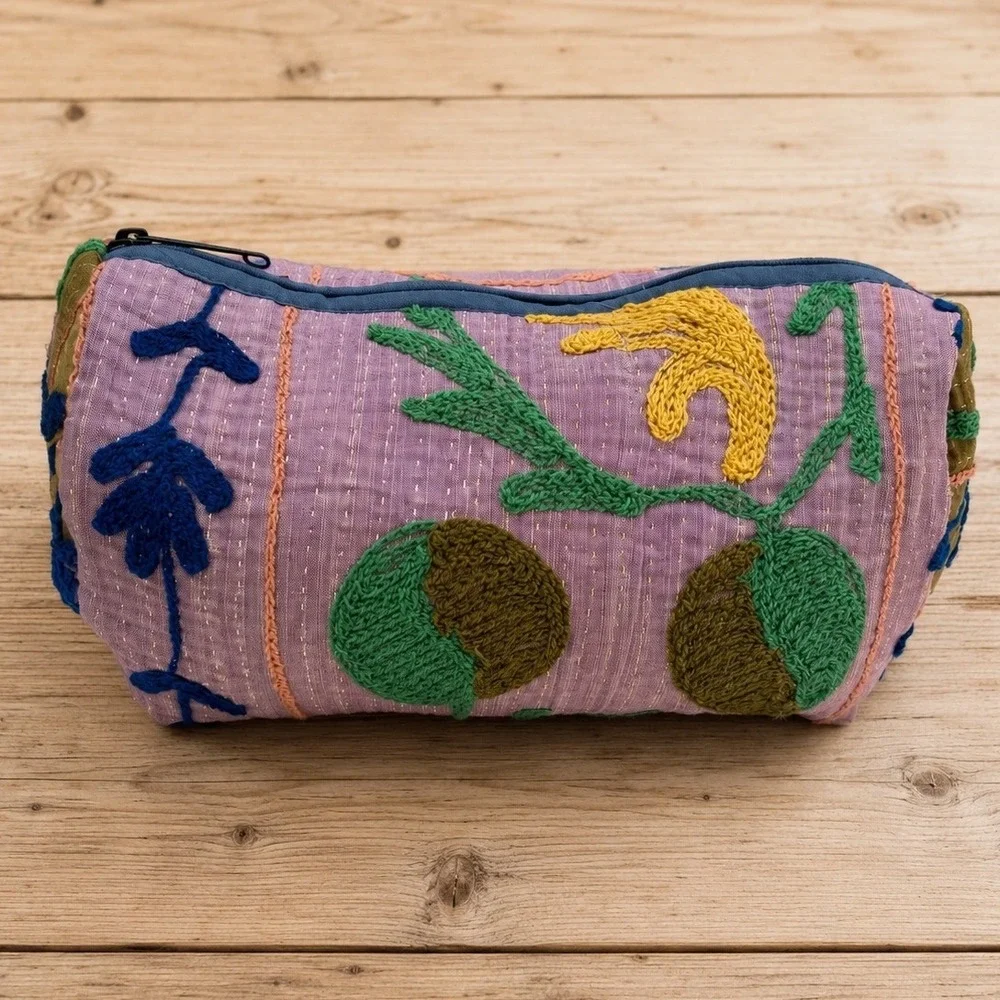 Kantha Quilted Embroidered Pouch Bag Accessories Travel Toiletry Utility Boho